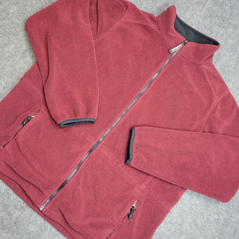 LL Bean Fleece Sweater Womens XL Red Regular Fit Casual Mock Neck Zip Up